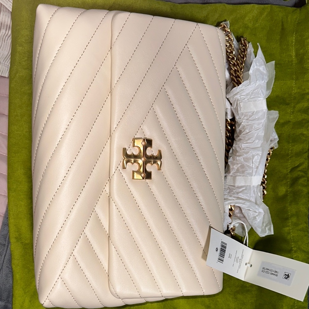Tory Burch Kira Cream Quilted Shoulder Bag